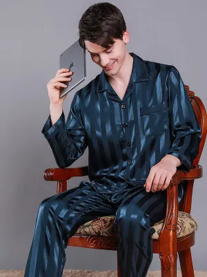 Satin Stripe Mens Shirt Pajamas Set