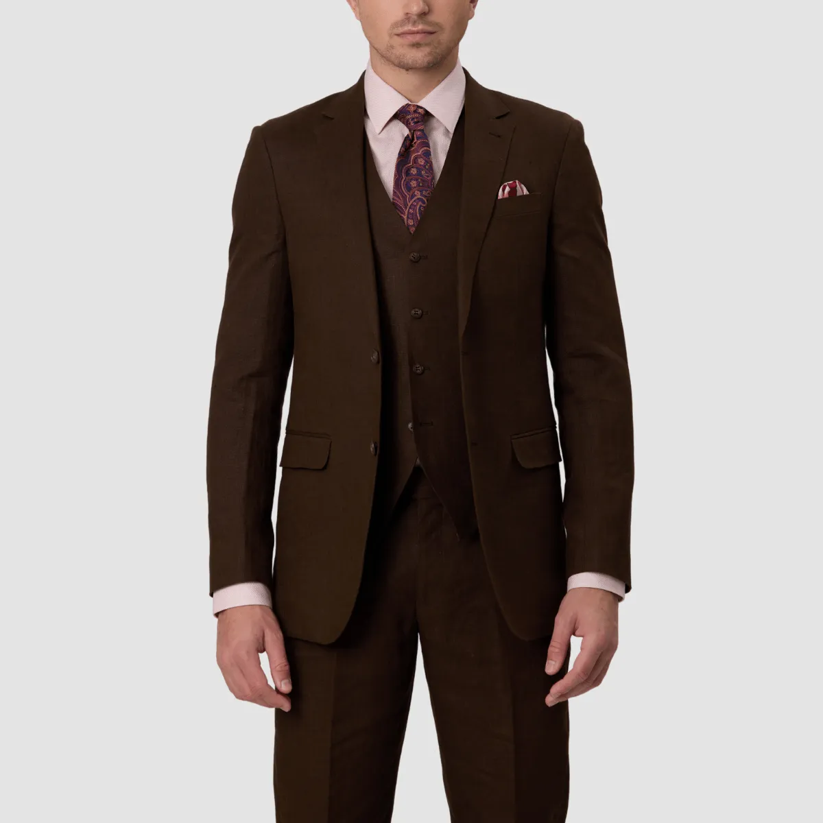 Savile Row Tailored Fit Mens Abram Linen Suit in Brown
