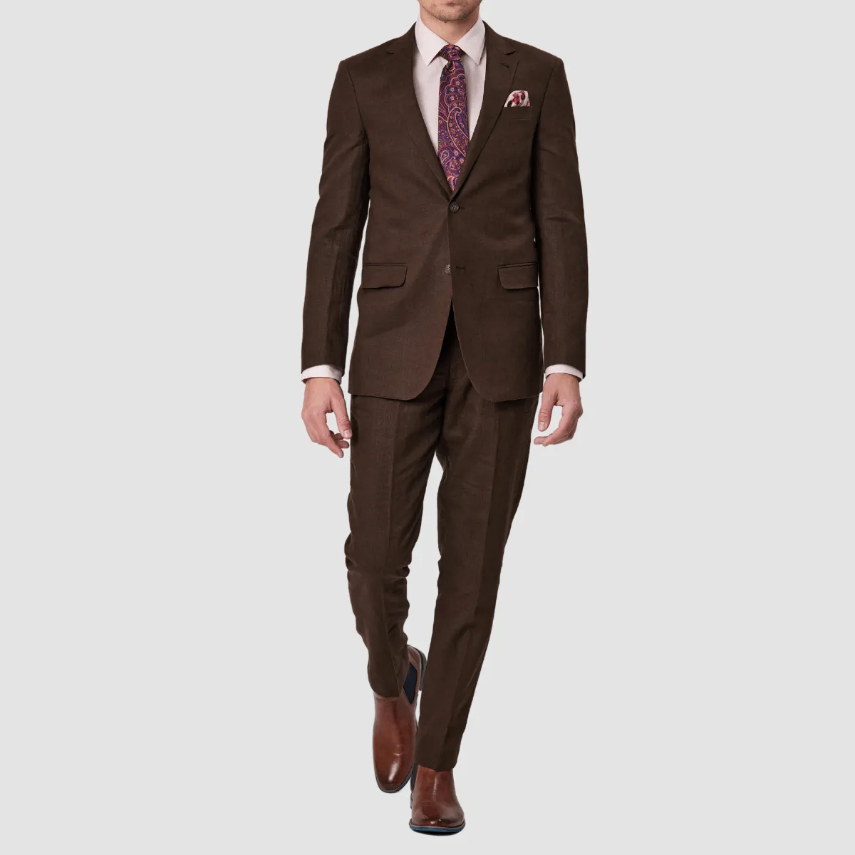 Savile Row Tailored Fit Mens Abram Linen Suit in Brown