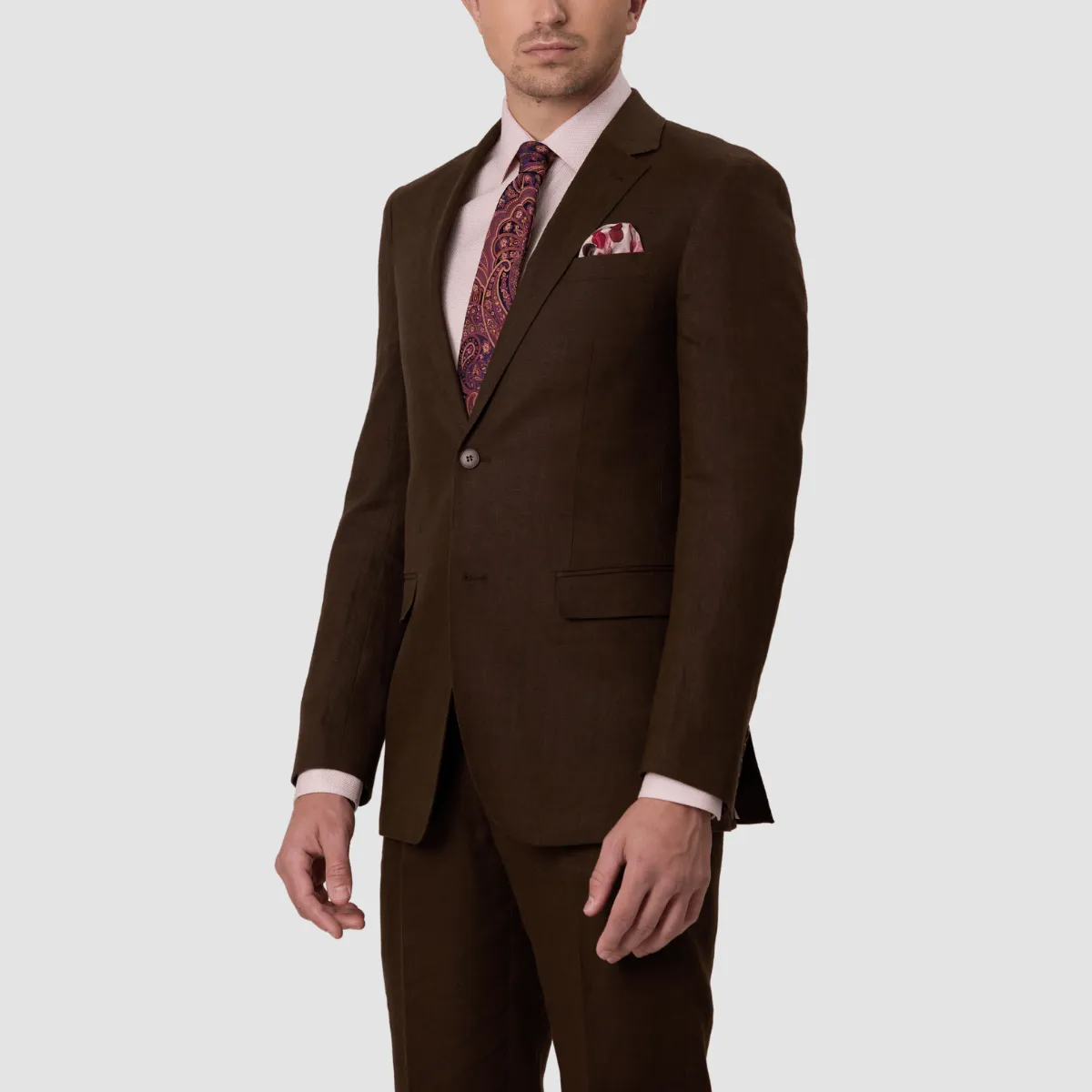 Savile Row Tailored Fit Mens Abram Linen Suit in Brown