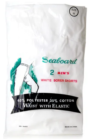 Seaboard Mens White Boxer Shorts Pack of 2