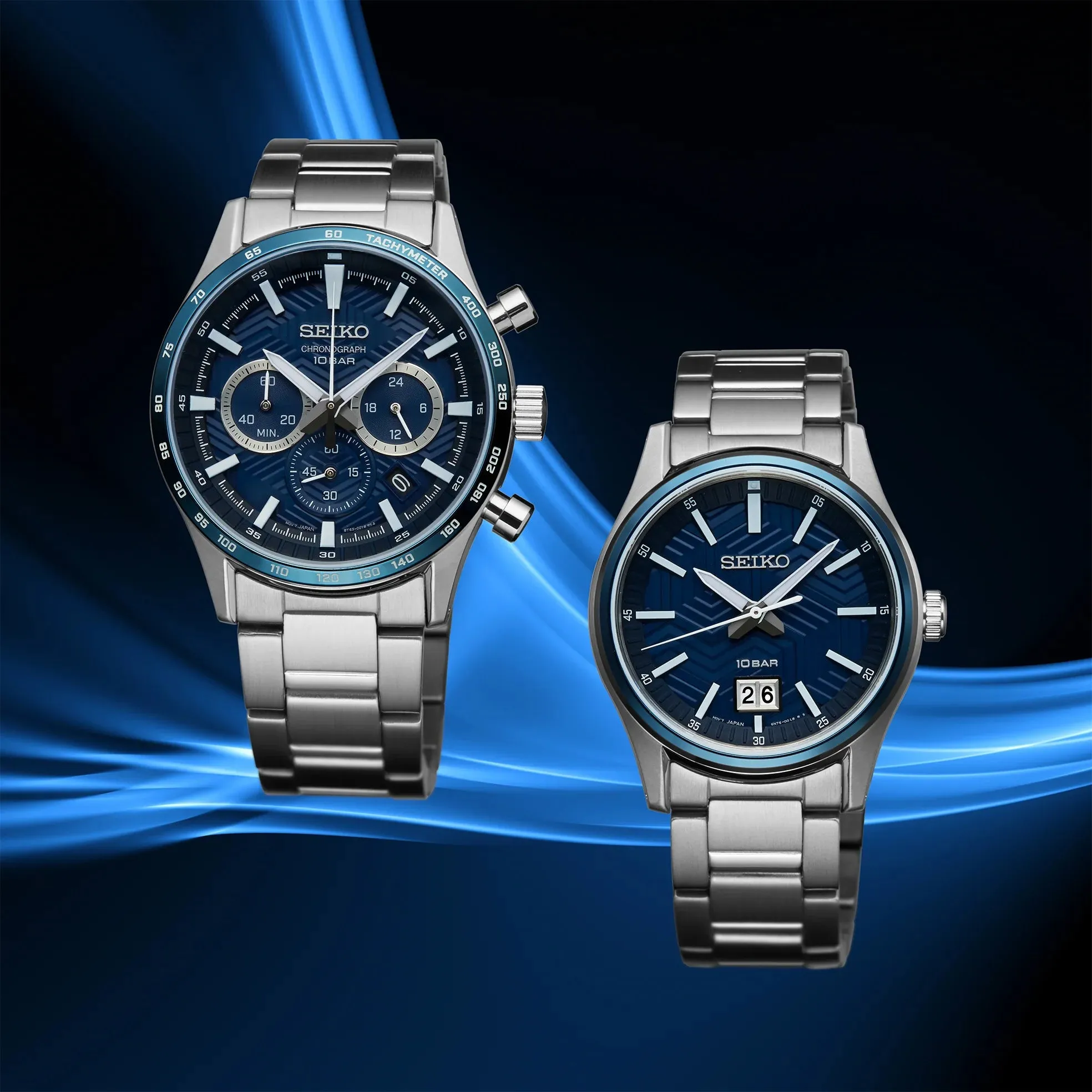 Seiko Essentials Collection Men's Blue Dial Silver Stainless Steel Strap Quartz Watch - SUR559
