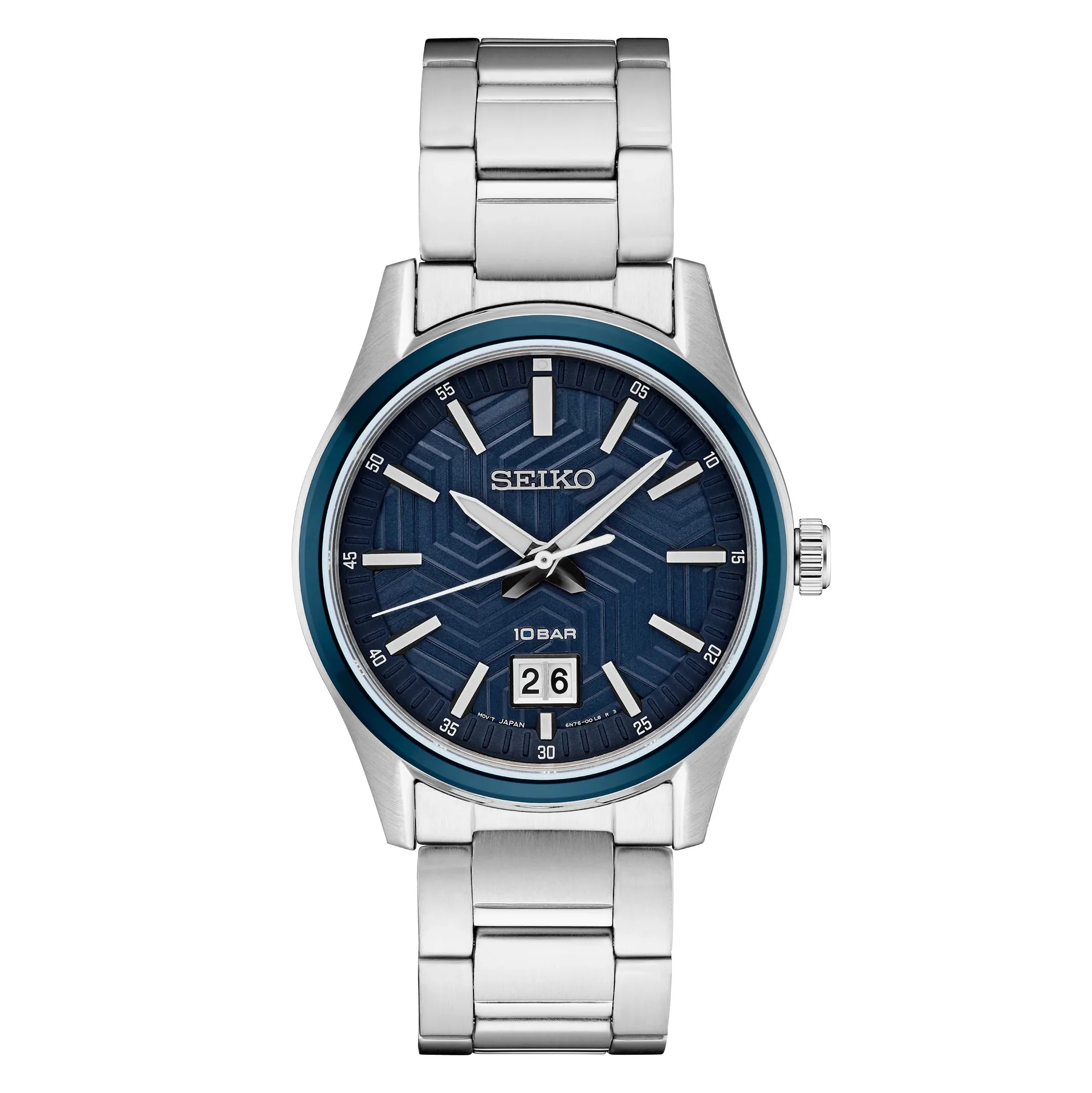Seiko Essentials Collection Men's Blue Dial Silver Stainless Steel Strap Quartz Watch - SUR559