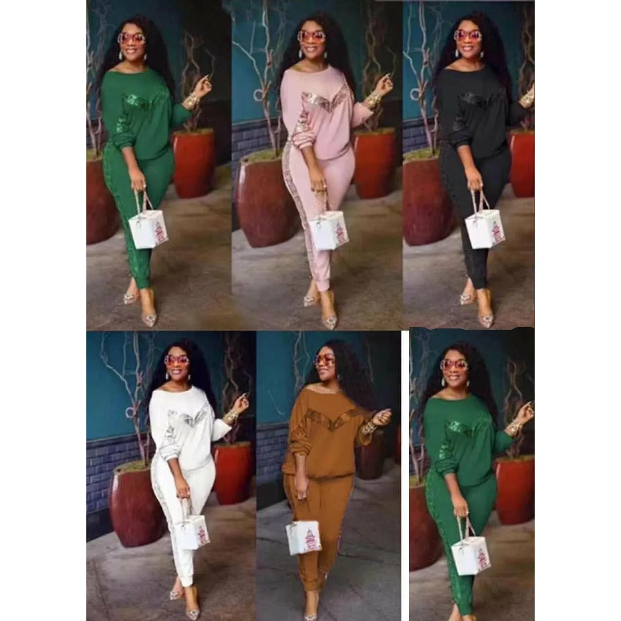 Sequin Long Sleeve Tracksuits Set