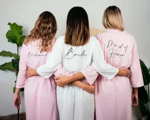 Set of 11 Custom Waffled Knit Wedding Cotton robes for Bachelorette Party - Vinyl Alfresco