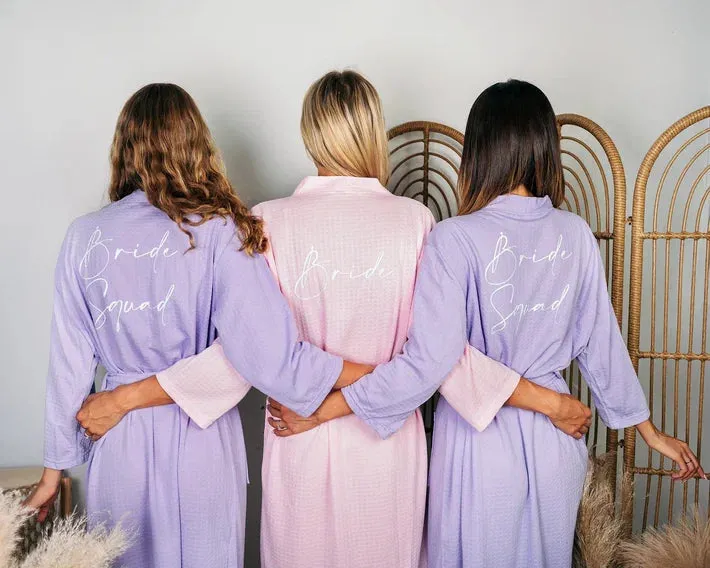 Set of 11 Custom Waffled Knit Wedding Cotton robes for Bachelorette Party - Vinyl Alfresco