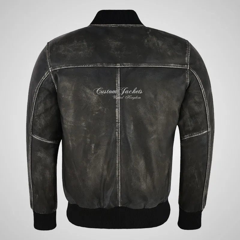 SEVENTIES 70’s Vintage Waxed Leather Bomber Jacket For Mens