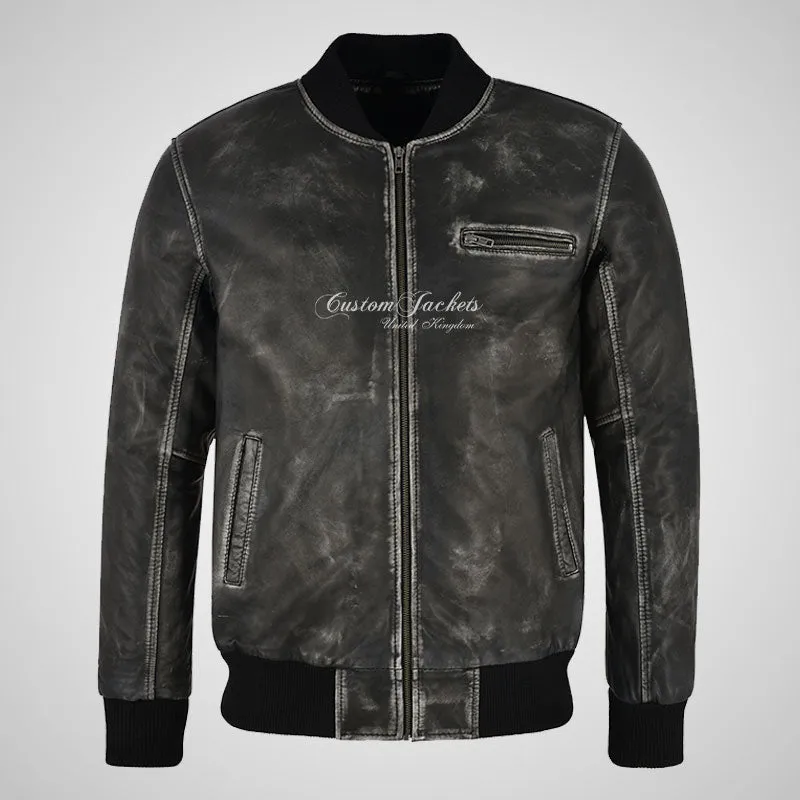 SEVENTIES 70’s Vintage Waxed Leather Bomber Jacket For Mens
