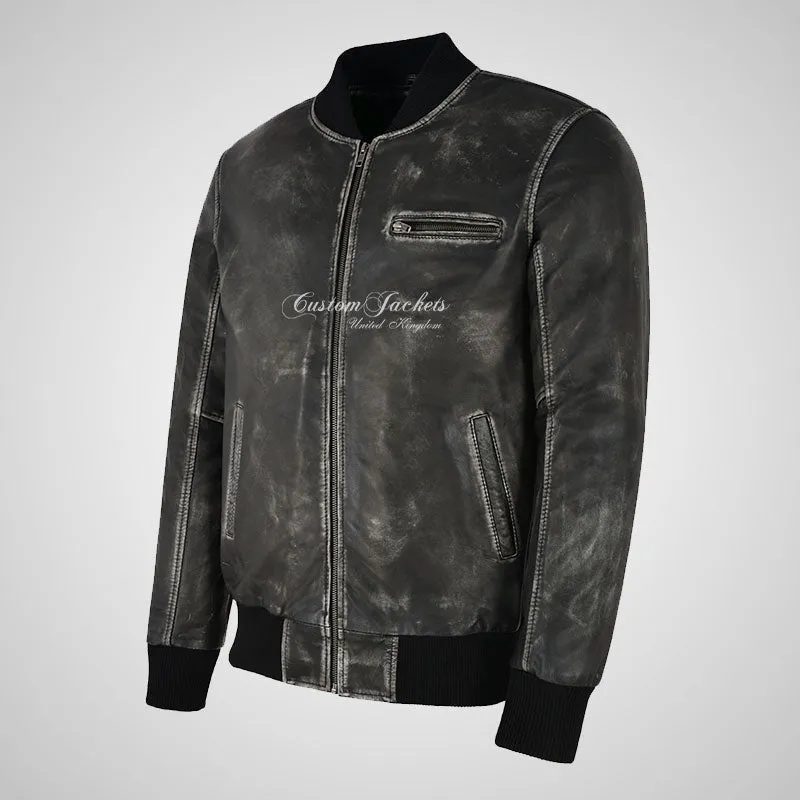 SEVENTIES 70’s Vintage Waxed Leather Bomber Jacket For Mens