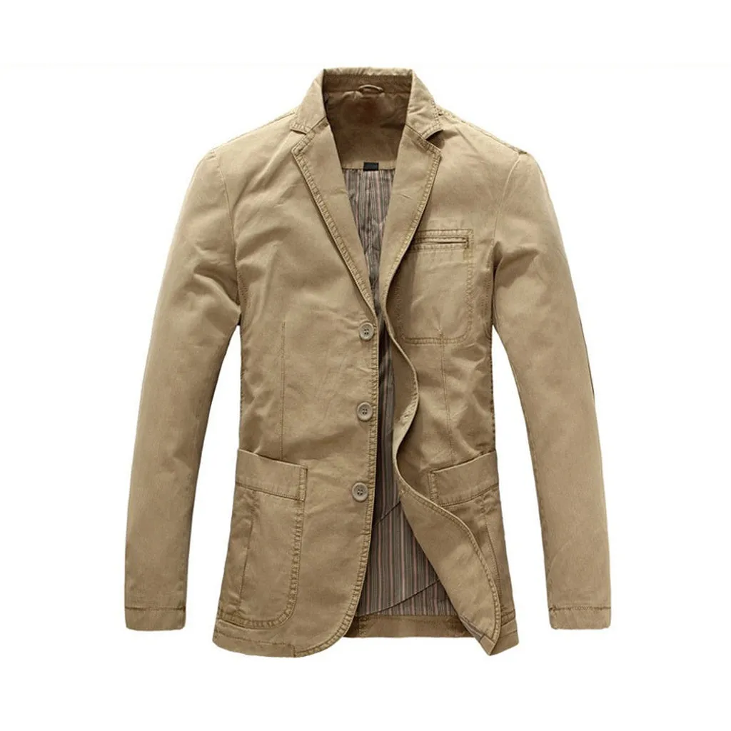 Shenrun Men Casual Blazer Military Jacket 100% Cotton Spring Autumn Suits Jackets Black Khaki Army Green Blazers Single Breasted