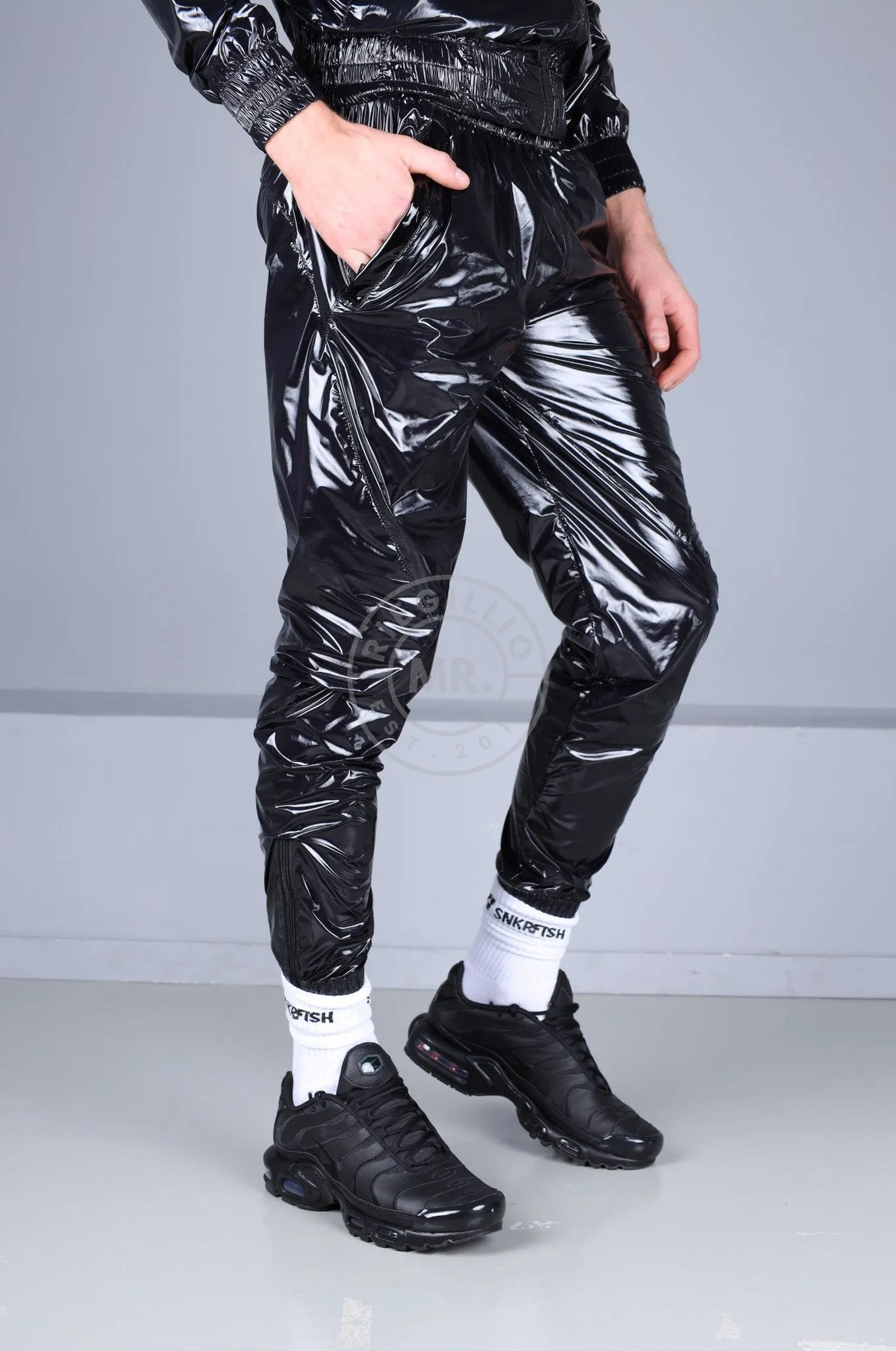Shiny Nylon 24 Tracksuit Pants - Black
