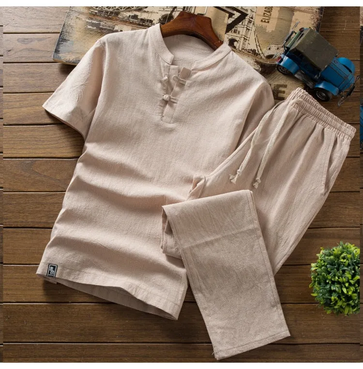 (Shirt   trousers) New Arrival Summer Style Men Cotton and Linen Shirts High Quality Fashion Casual Solid Men's Shirts M-5XL