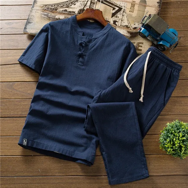(Shirt   trousers) New Arrival Summer Style Men Cotton and Linen Shirts High Quality Fashion Casual Solid Men's Shirts M-5XL