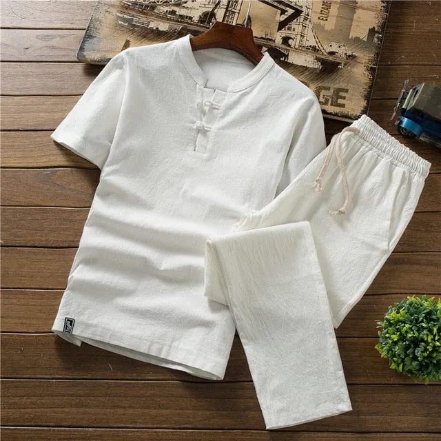 (Shirt   trousers) New Arrival Summer Style Men Cotton and Linen Shirts High Quality Fashion Casual Solid Men's Shirts M-5XL
