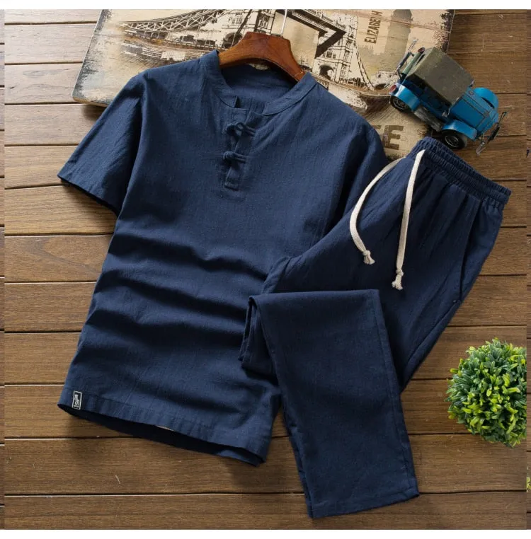(Shirt   trousers) New Arrival Summer Style Men Cotton and Linen Shirts High Quality Fashion Casual Solid Men's Shirts M-5XL