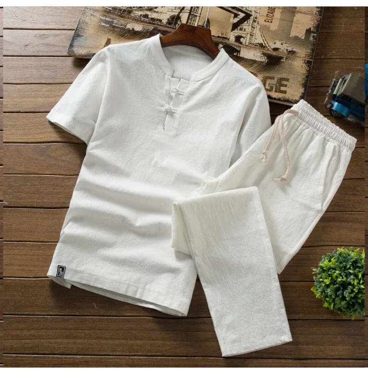 (Shirt   trousers) New Arrival Summer Style Men Cotton and Linen Shirts High Quality Fashion Casual Solid Men's Shirts M-5XL