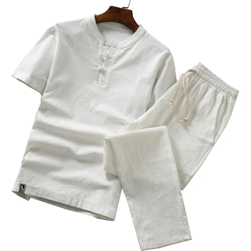 (Shirt   trousers) New Arrival Summer Style Men Cotton and Linen Shirts High Quality Fashion Casual Solid Men's Shirts M-5XL