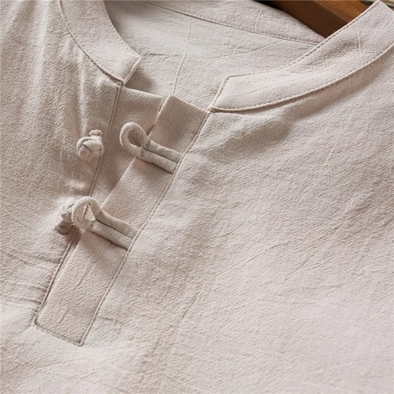 (Shirt   trousers) New Arrival Summer Style Men Cotton and Linen Shirts High Quality Fashion Casual Solid Men's Shirts M-5XL
