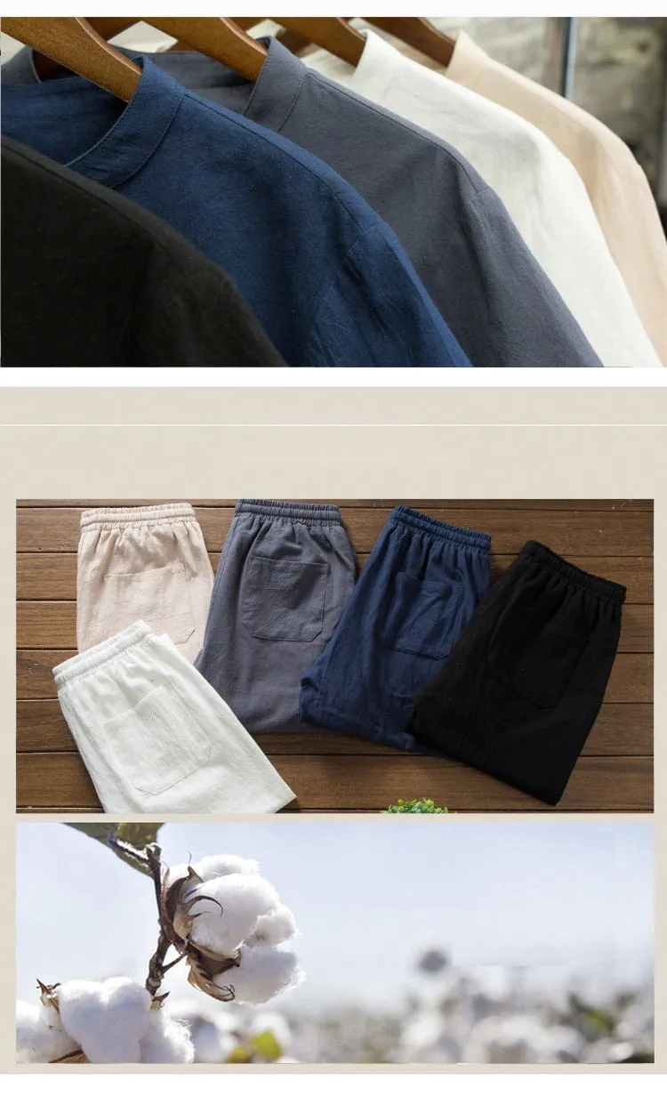 (Shirt   trousers) New Arrival Summer Style Men Cotton and Linen Shirts High Quality Fashion Casual Solid Men's Shirts M-5XL