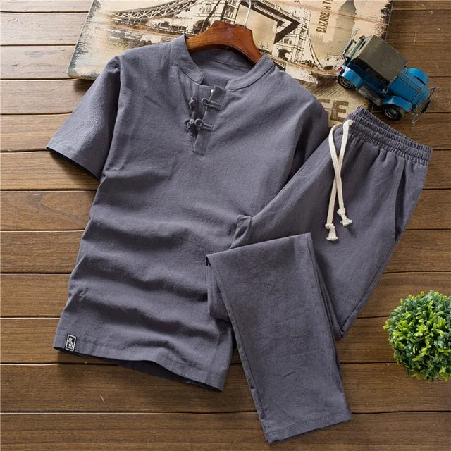 (Shirt   trousers) New Arrival Summer Style Men Cotton and Linen Shirts High Quality Fashion Casual Solid Men's Shirts M-5XL