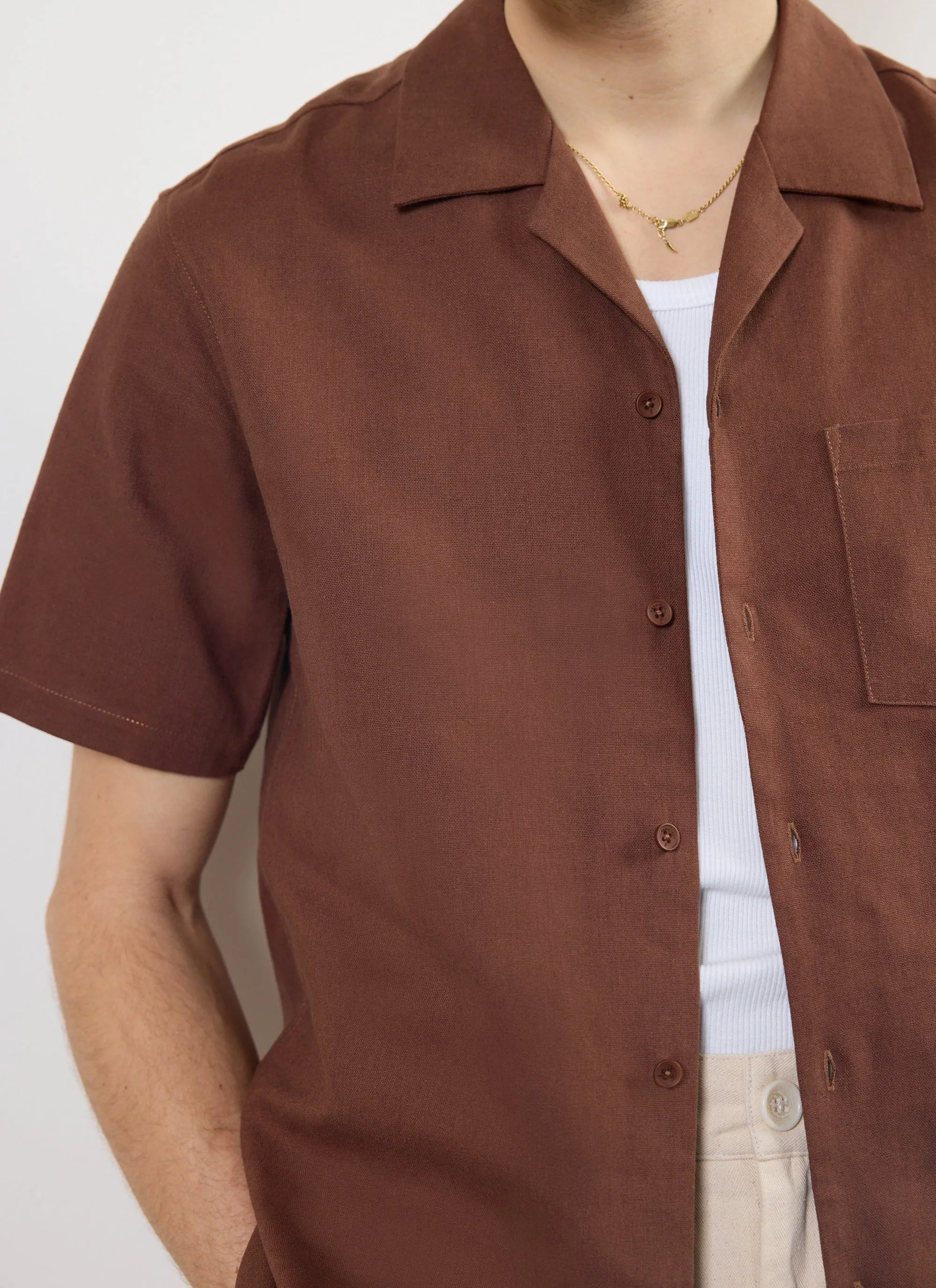 Short Sleeve Cuban Shirt | Linen | Espresso