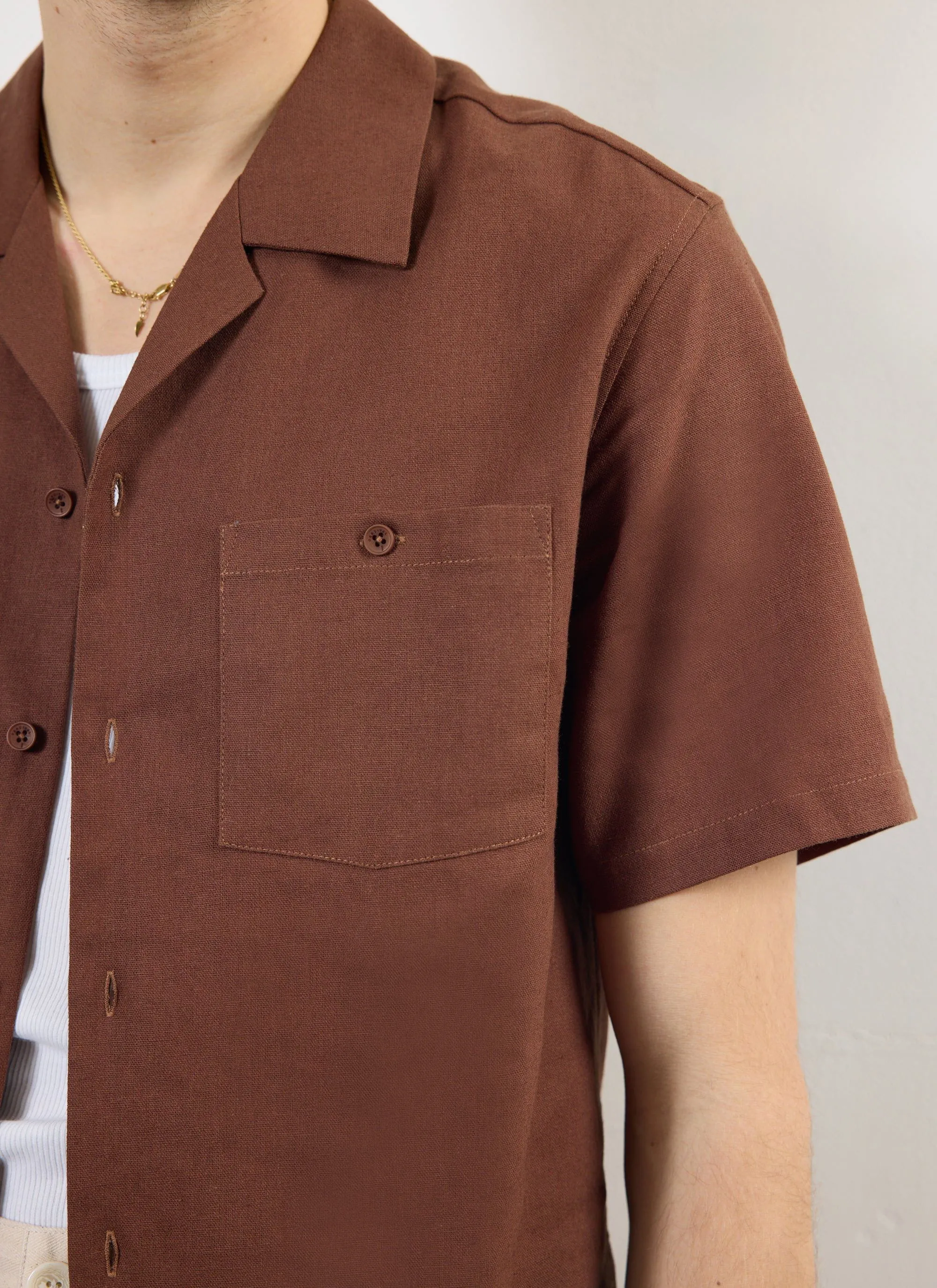 Short Sleeve Cuban Shirt | Linen | Espresso