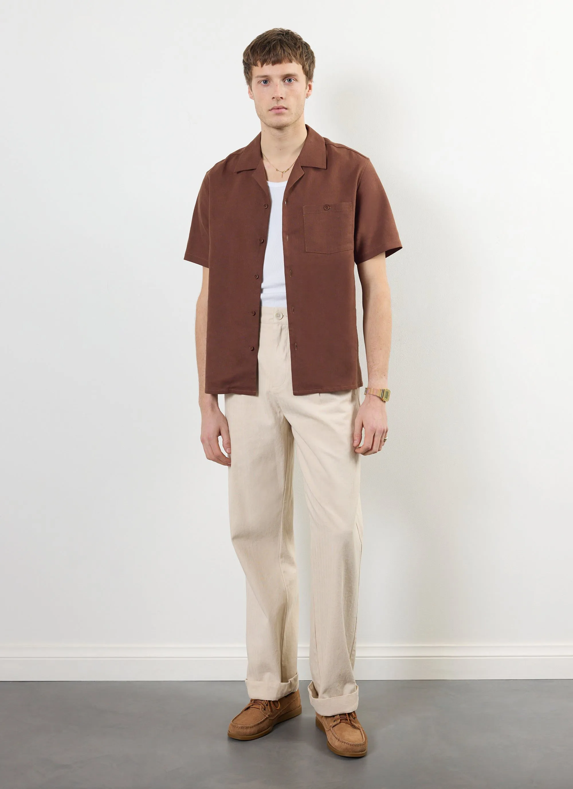 Short Sleeve Cuban Shirt | Linen | Espresso