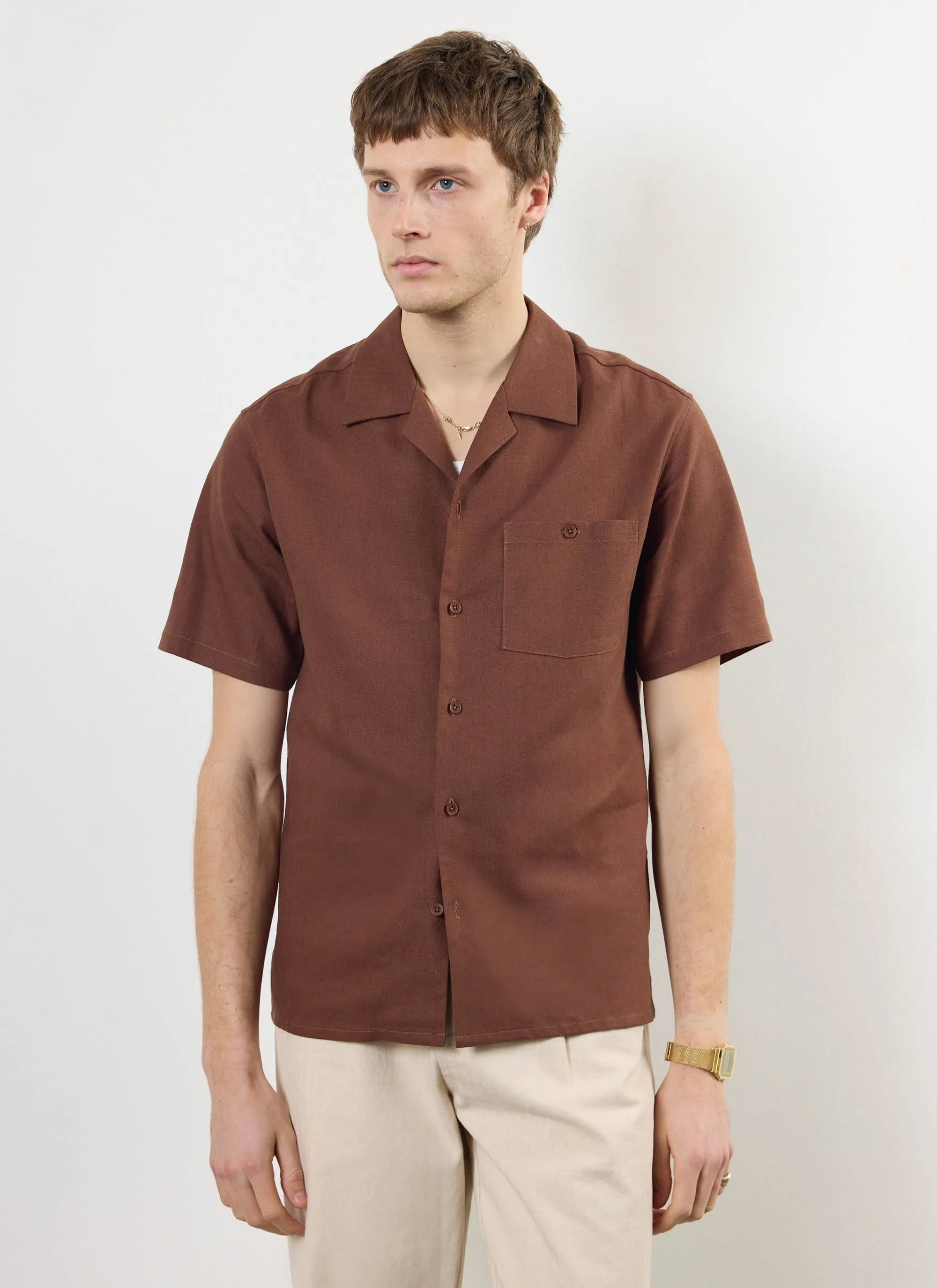 Short Sleeve Cuban Shirt | Linen | Espresso