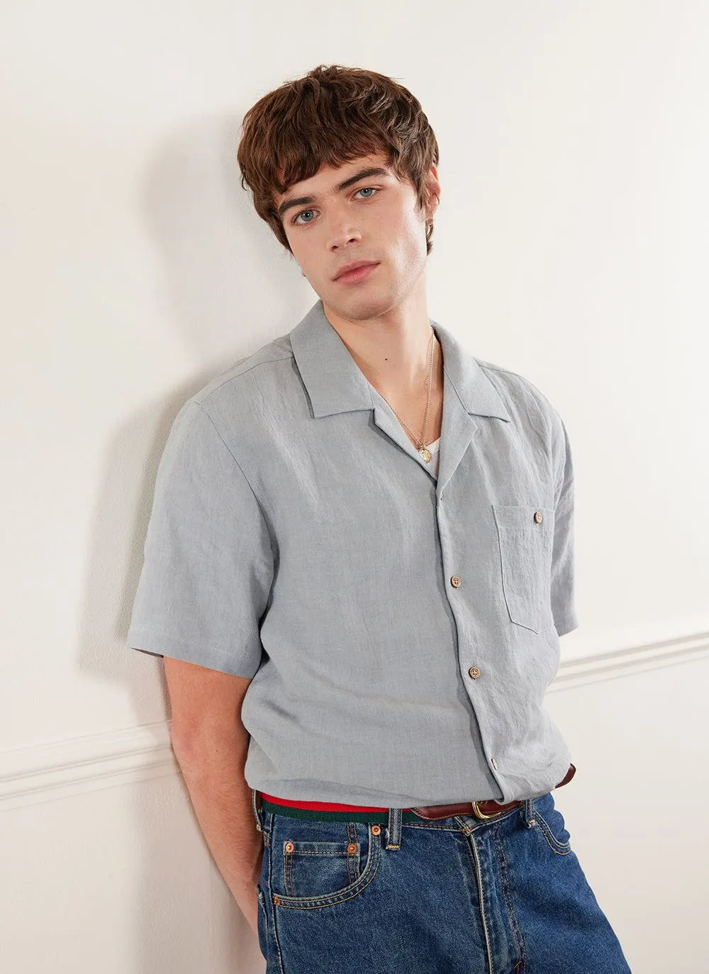 Short Sleeve Cuban Shirt | Linen | Light Blue