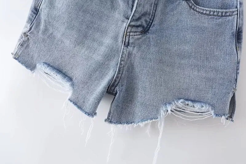 Side Slit Destressed Raw Hem Denim Shorts
