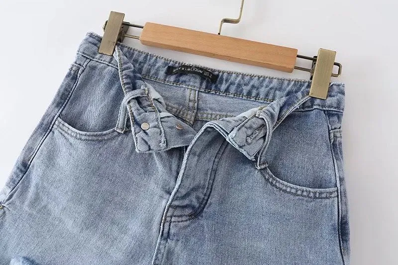 Side Slit Destressed Raw Hem Denim Shorts