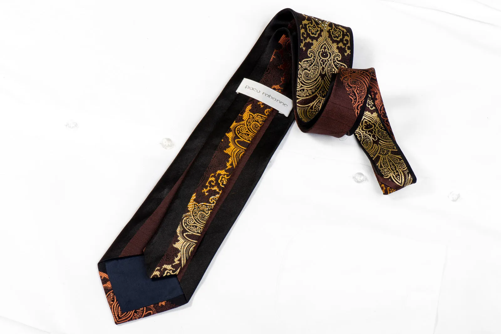 Silk Rhinestone Necktie Orange Damask Om Brown Black With Gold Sparkles