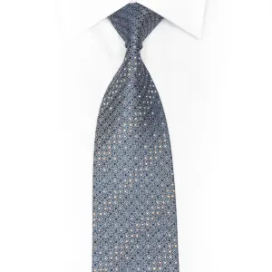 Silver Interlocking Circles On Dark Blue Rhinestone Silk Necktie With Silver Sparkles