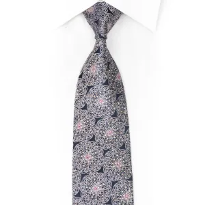 Silver Medallions Design On Dark Blue Rhinestone Tie With Sparkles