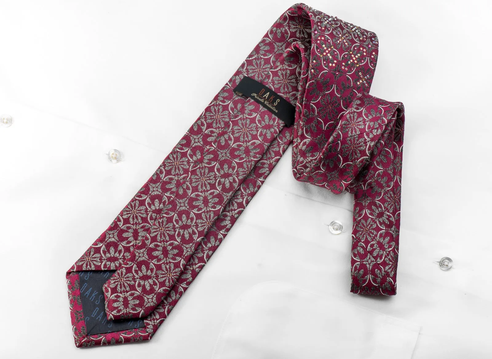 Silver Purple Geometric Rhinestone Silk Tie