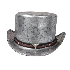 Silver Vintage Bull Style Leather Top Hat