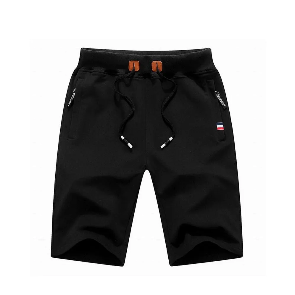 (Size L) Men's cotton shorts with zipper pockets - Black