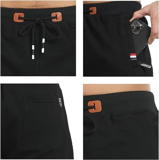 (Size L) Men's cotton shorts with zipper pockets - Black