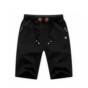 (Size L) Men's cotton shorts with zipper pockets - Black
