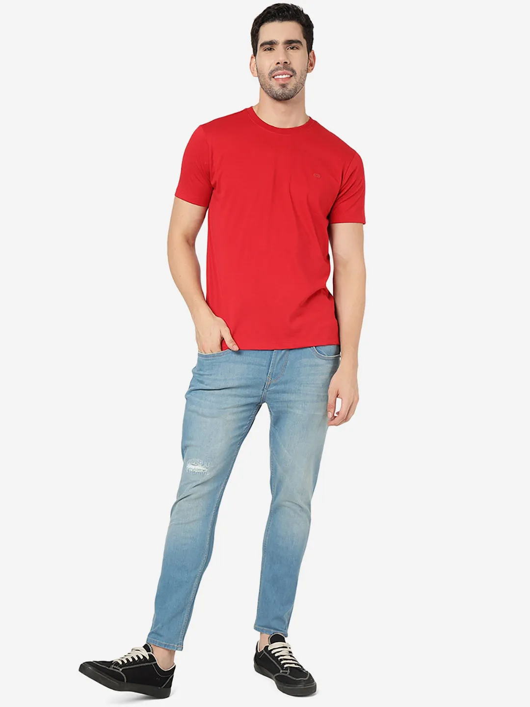 Sky Blue Solid Rider Fit Jeans | JadeBlue