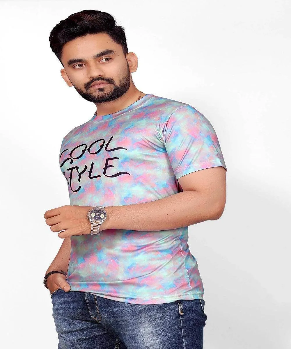 Sky Printed Stretch Striped Short Sleeve T Shirt for Men - UD FABRIC