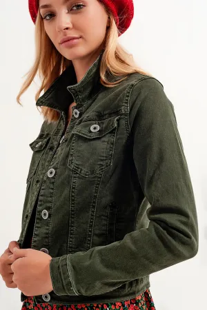Slim denim trucker jacket in green