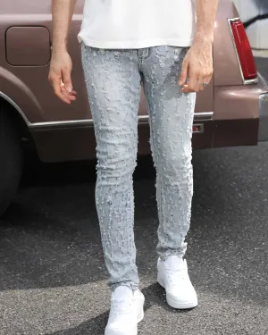 Slim Fit Light Wash Blue Ripped Jeans with Small Rips-Mexico Local Delivery
