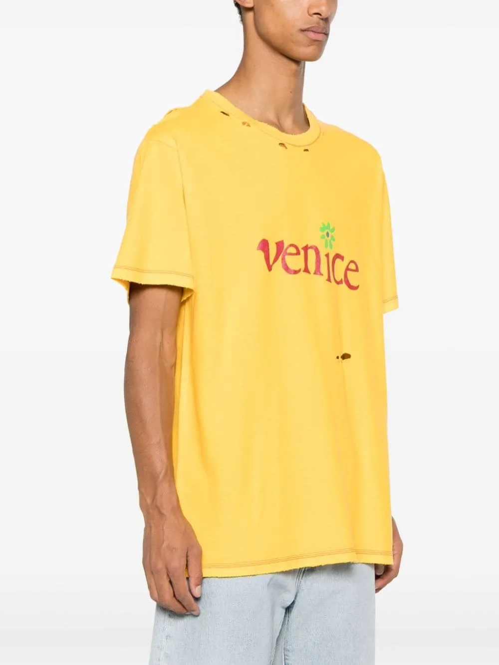 Slogan-Print Ripped T-Shirt