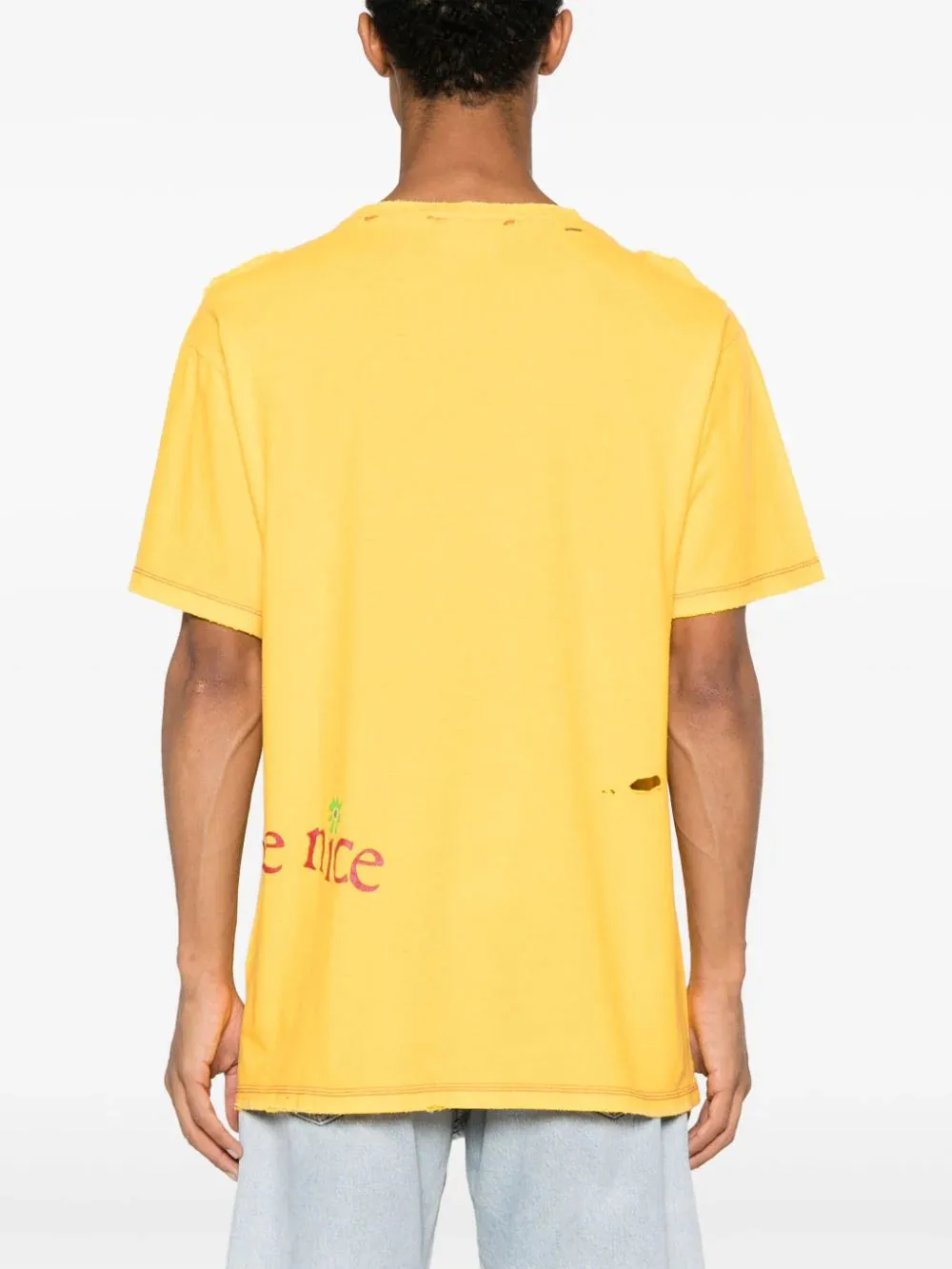 Slogan-Print Ripped T-Shirt
