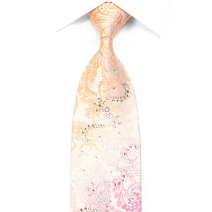Smalto Men's Rhinestone Silk Tie Pink Peach Paisley On White