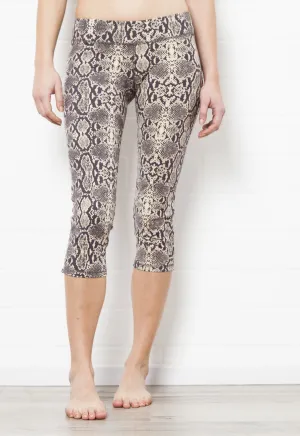 Snake Capri Leggings - Cream Brown
