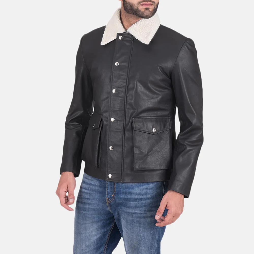 Snow Cole Black Leather Jacket Up to 5XL