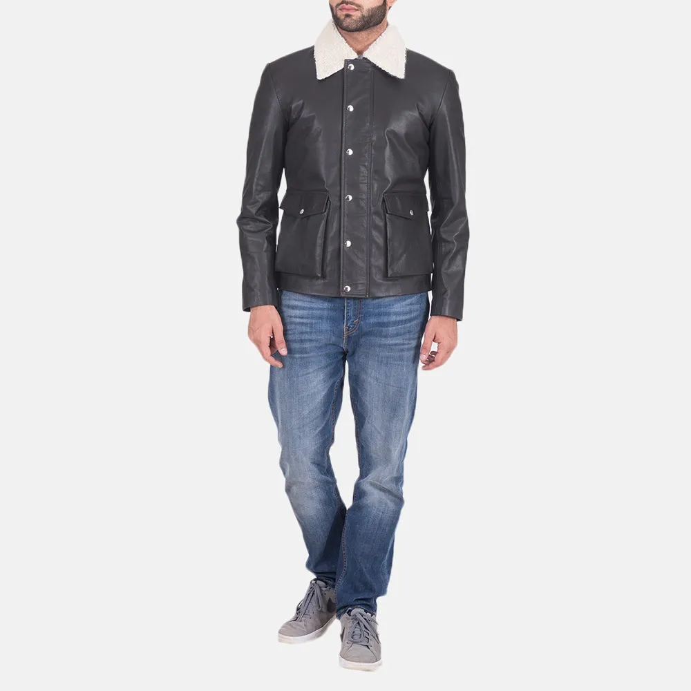 Snow Cole Black Leather Jacket Up to 5XL