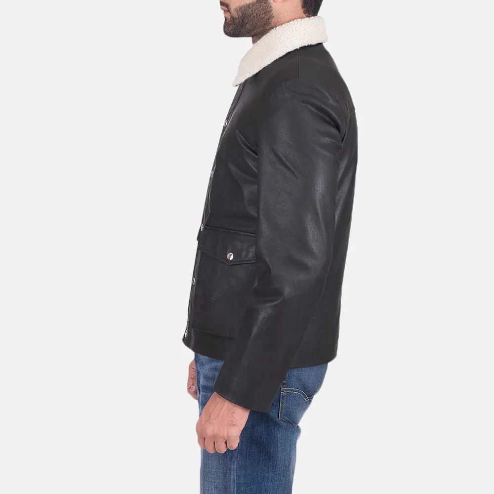 Snow Cole Black Leather Jacket Up to 5XL
